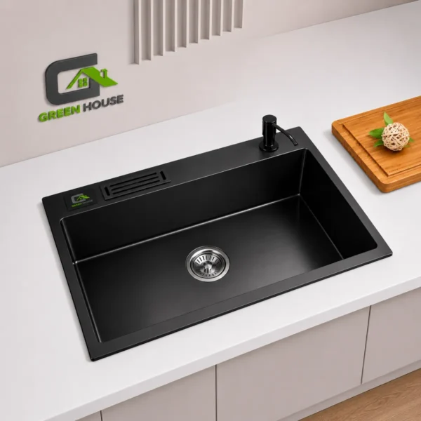Lavadero Acero Nano Black C/Porta Cuchillo 60x45x23cm
