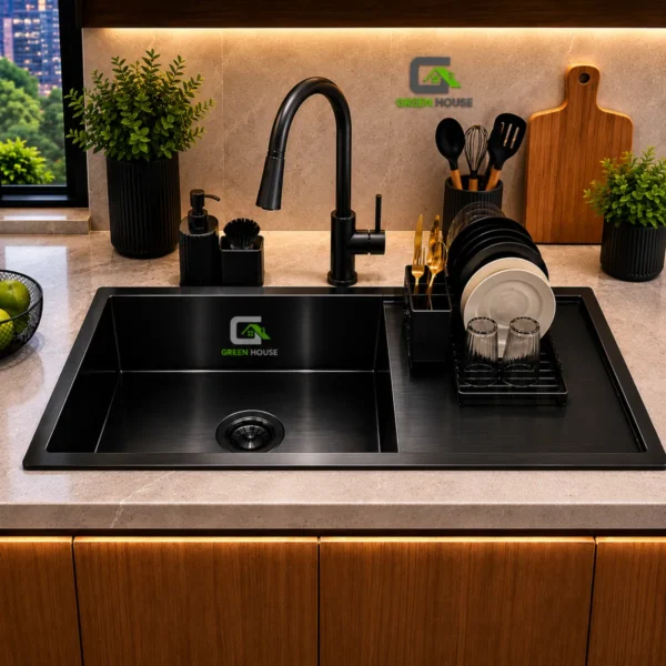 Lavadero Acero Nano Black Con Escurridor 90x46x23cm