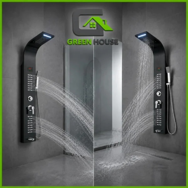 Columna De Ducha Berlin Con Luz Led Negro Acero Inoxidable