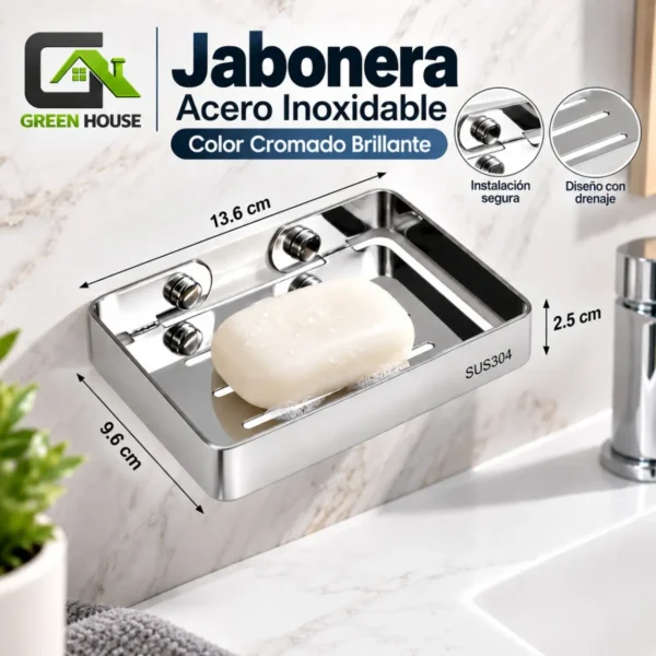 Jabonera Acero Inoxidable Color Cromado Brillante