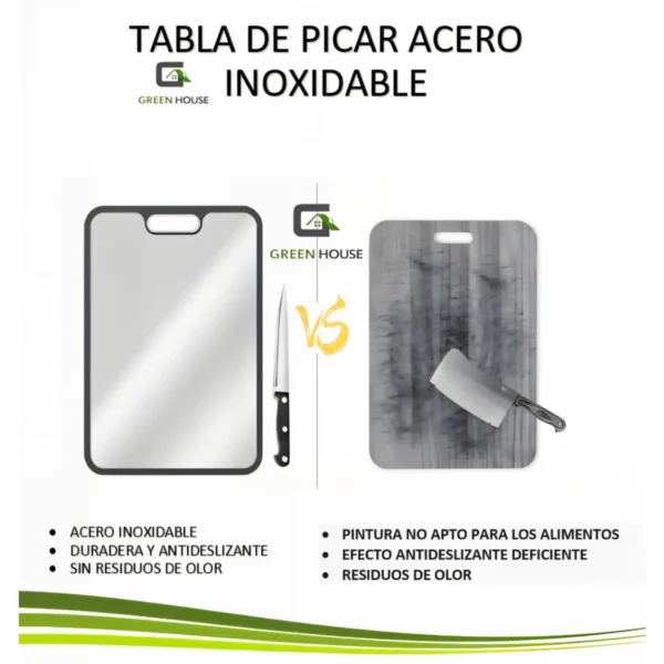Tabla de Cortar de Acero Inoxidable de Doble Cara Antideslizante de Grado Alimenticio