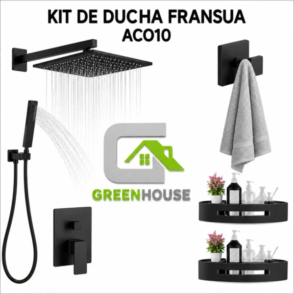 Kit De Ducha 10 Pulgadas Mod: Fransua AC010 Negro Mate