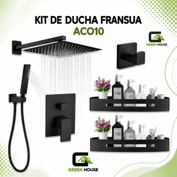 Kit De Ducha 10 Pulgadas Mod: Fransua AC010 Negro Mate