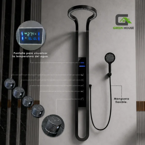 Elegante Columna De Ducha Mod. Oasis Negro Hidroelectrica Acero Inoxidable