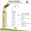 Columna De Ducha Nepal Con Luz Led Dorado Brillante Acero Inoxidable