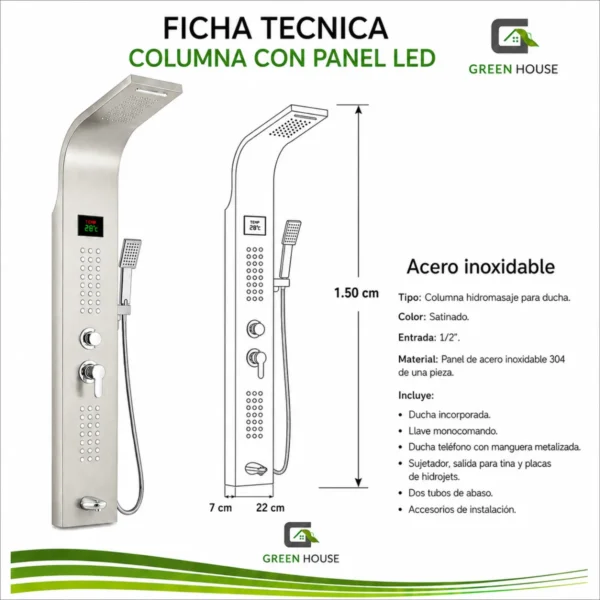 Columna De Ducha Sydney Con Luz Led Satinado Acero Inoxidable