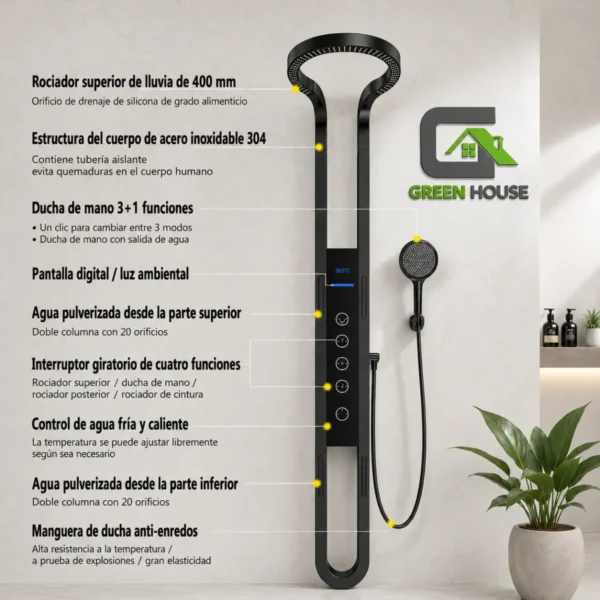 Elegante Columna De Ducha Mod. Oasis Negro Hidroelectrica Acero Inoxidable