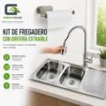 Combo Lavadero De Cocina 2 Pozas Con Escurridor + Mezcladora Extraible