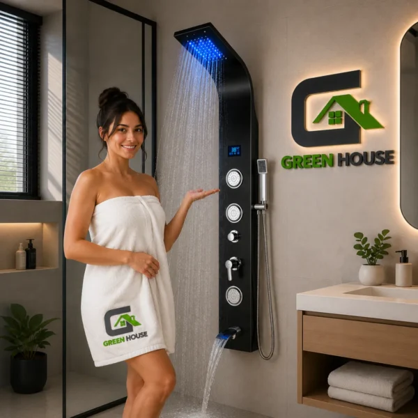 Columna De Ducha Bretaña Con Luz Led Negro Acero Inoxidable
