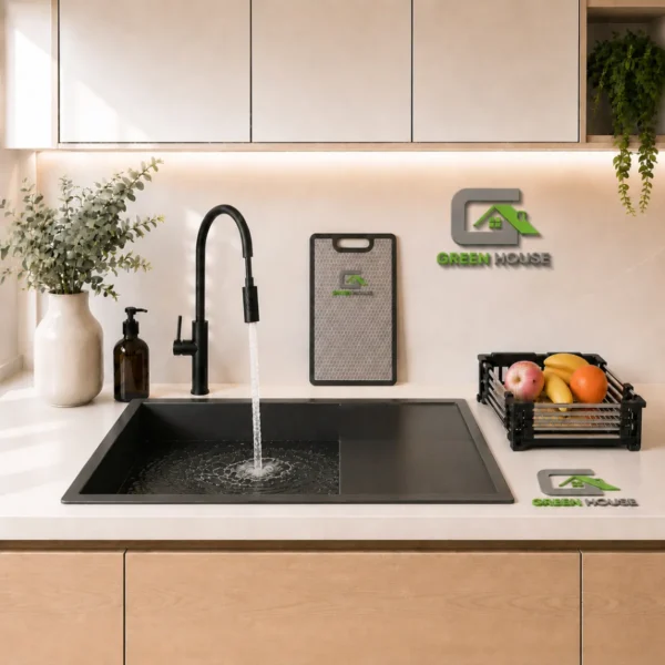 Combo Lavadero 100x50cm Con Escurridor Nano Black