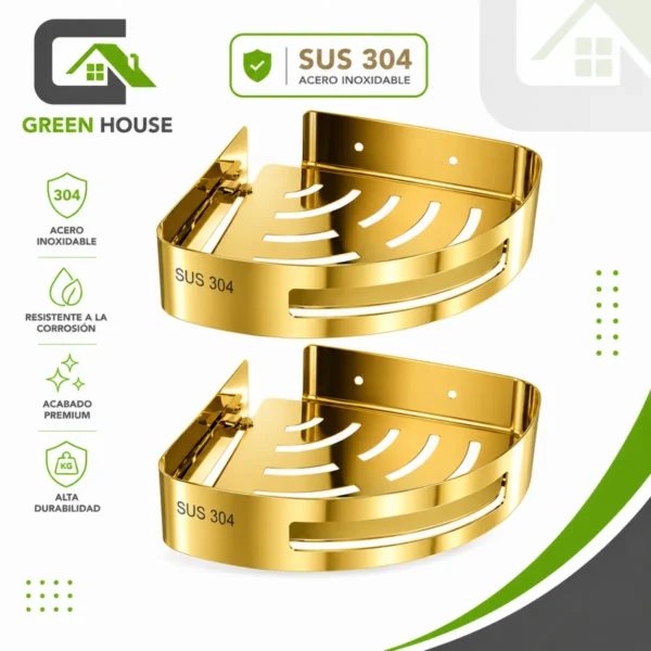 Esquinero Organizador Ducha Dorado Acero Pack 2 Unidades
