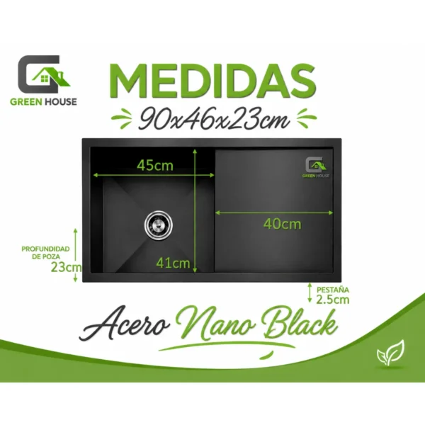 Lavadero Acero Nano Black Con Escurridor 90x46x23cm
