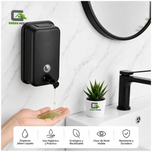 DISPENSADOR DE JABON LIQUIDO 1 LITRO NEGRO ACERO INOXIDABLE