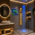 Columna De Ducha Nepal Con Luz Led Dorado Brillante Acero Inoxidable