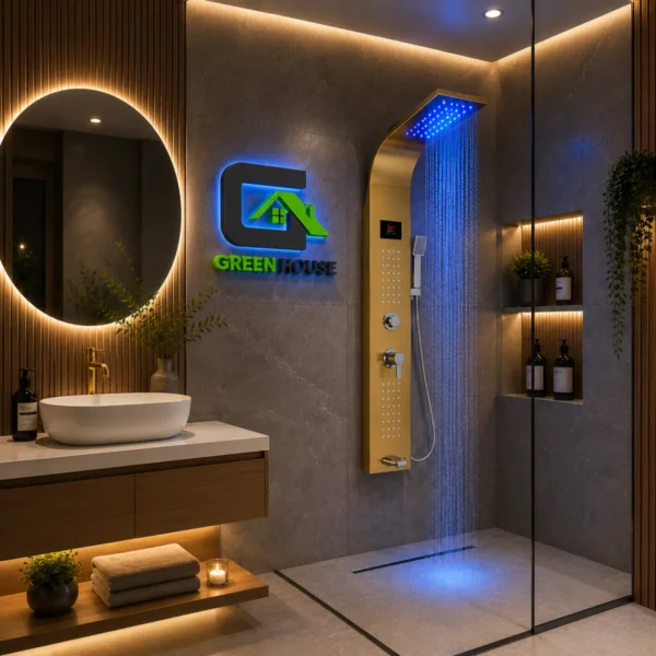 Columna De Ducha Nepal Con Luz Led Dorado Brillante Acero Inoxidable