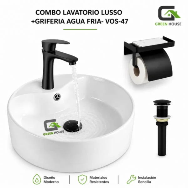 Combo Lavatorio Lusso + Grifería Agua Fría – Vos-47