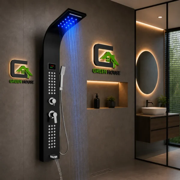 Columna De Ducha Berlin Con Luz Led Negro Acero Inoxidable