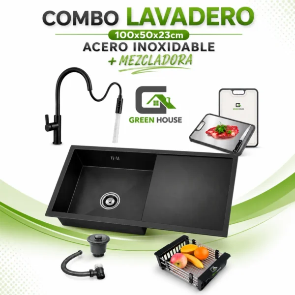 Combo Lavadero 100x50cm Con Escurridor  Nano Black