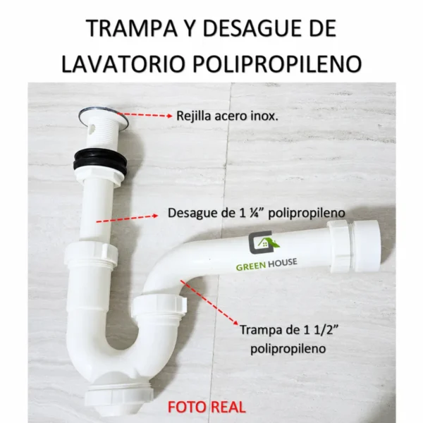 Kit Trampa Y Desague Para Lavatorio Blanco Polipropileno Pvc