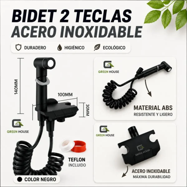 Ducha Bidet 2 Teclas Color Negro Acero Inoxidable Sus 304