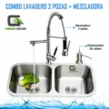Combo Lavadero De 2 Pozas Rectilineo Acero Inoxidable