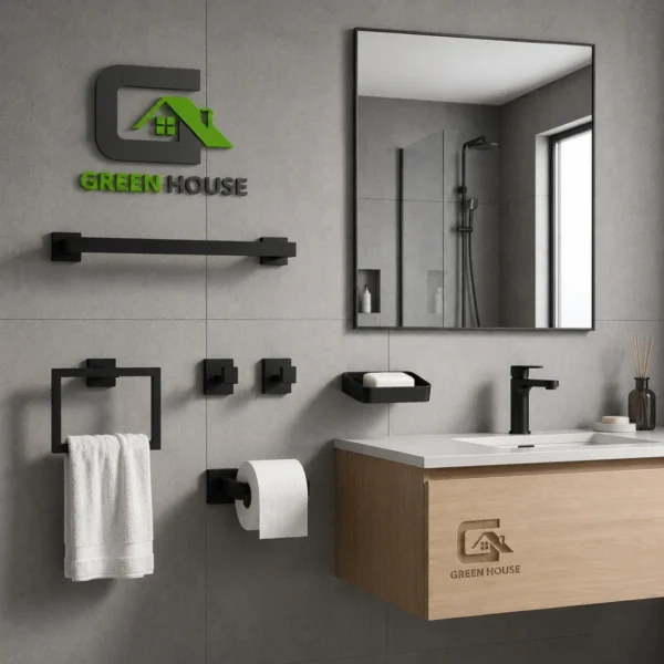 Kit De Baño Mod Camille Acero Inoxidable Negro Mate Pesado