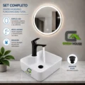 Combo De Lavatorio Cuadrado Mezcladora Espejo Led Y Desagüe