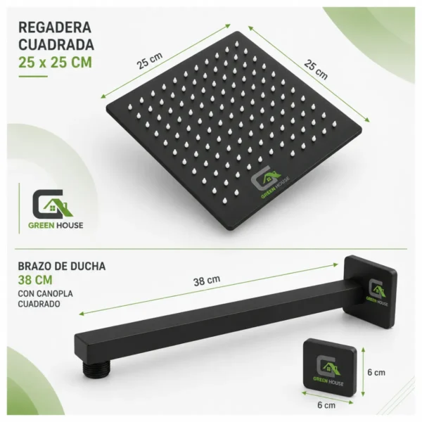 KIT DE DUCHA 10" MODELO EUROPEO 25CM ACERO INOXIDABLE + ACCESORIOS