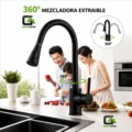 Mezcladora De Cocina Monocomando Extraible Negro Mate Pesada