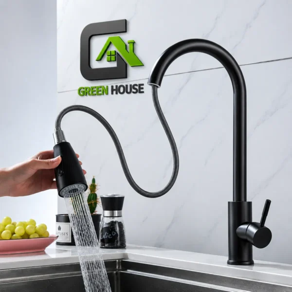 Mezcladora De Cocina Monocomando Extraible Negro Mate Pesada