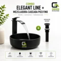 Combo Elegant Line Negro Mate + Mezcladora Cascada 30cm Pico Fino