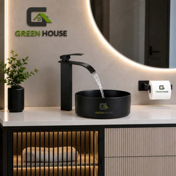 Combo Elegant Line Negro Mate + Mezcladora Cascada 30cm Pico Fino