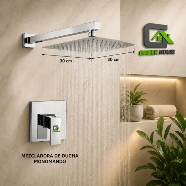 KIT DE DUCHA 12 PULGADAS ACERO INOXIDABLE CON MEZCLADORA MONOMANDO