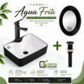 Combo De Lavatorio Negro Mate Con Blanco + Griferia 20cm + Desague y Espejo