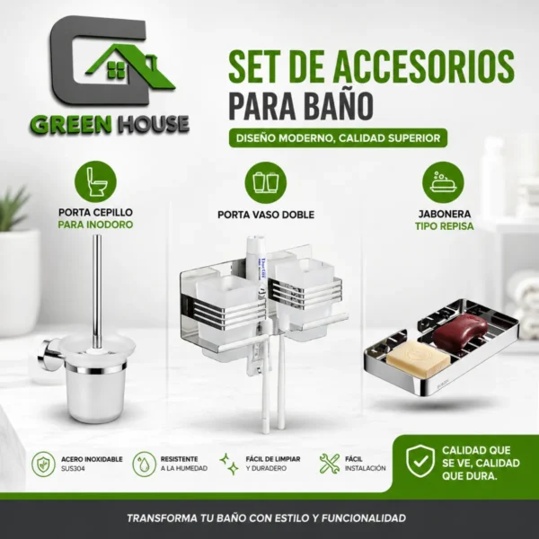 Kit De Accesorios Para Baño Cromado Brillante