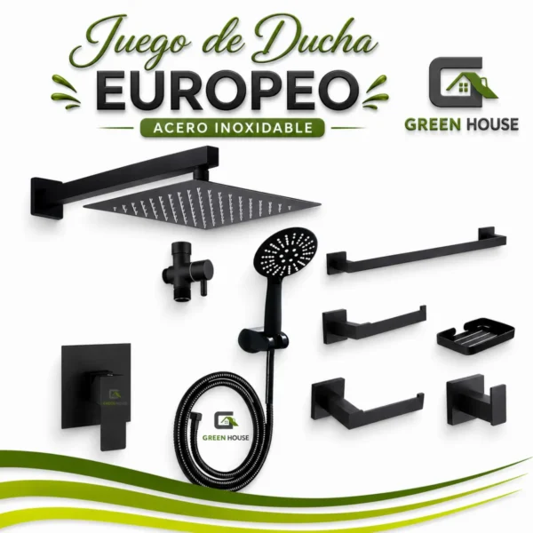 KIT DE DUCHA 10" MODELO EUROPEO 25CM ACERO INOXIDABLE + ACCESORIOS