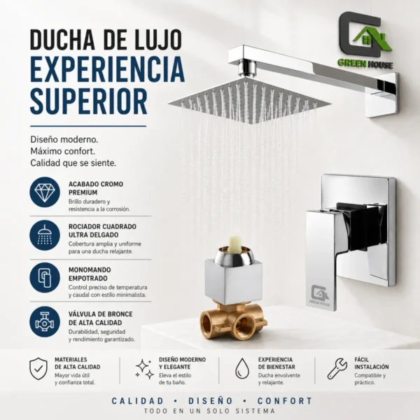 Kit De Ducha 8 Pulgadas Cromado Acero Con Mezcladora Monocomando