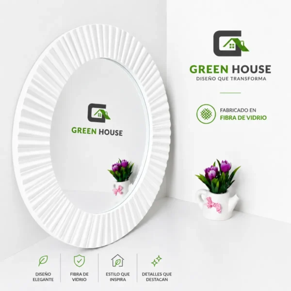 ESPEJO CIRCULAR COLOR BLANCO MATERIAL FIBRA DE VIDRIO