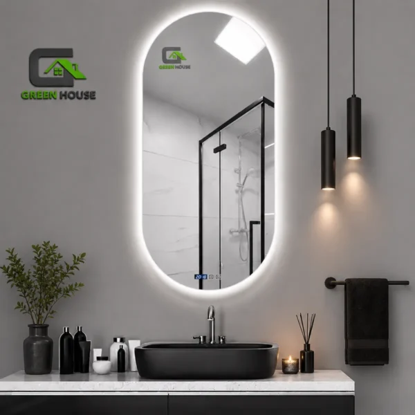 Espejo Inteligente Modelo U- BRETAÑA Ovalado Led Antiempaño + Reloj 60x80cm