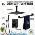KIT DE DUCHA EUROPEO TECHO 12 PULGADAS ACERO NEGRO MATE
