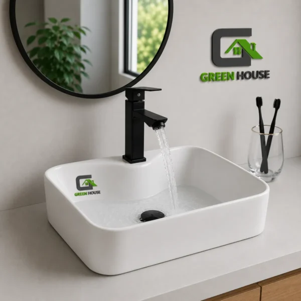 Combo De Lavatorio Porta Griferia + Griferia 20cm Color Negro Y Desague