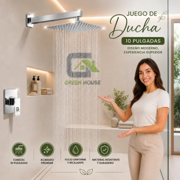 KIT DE DUCHA 10 PULGADAS ACERO INOXIDABLE CON MEZCLADORA MONOMANDO