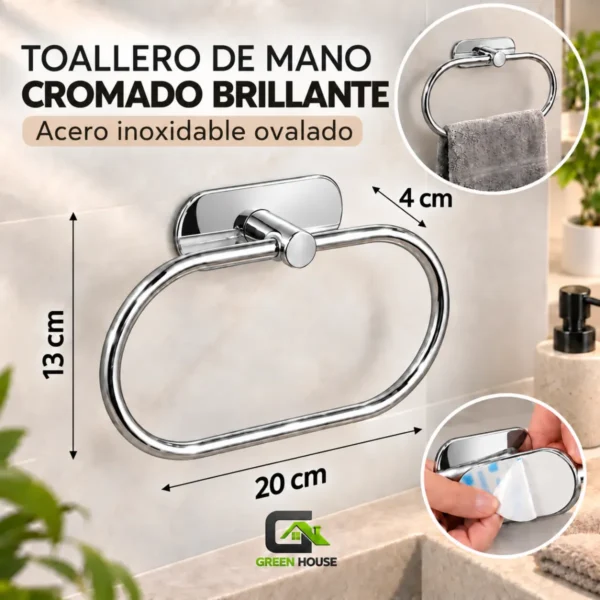 Toallero De Mano Cromado Brillante Acero Inoxidable Ovalado Con Adhesivo