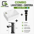 Combo De Lavatorio Porta Griferia + Griferia 20cm Color Negro Y Desague