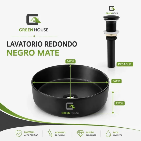 Combo Negro Redondo Mate Mod: Medianoche + Mezcladora 30cm Negro Mate