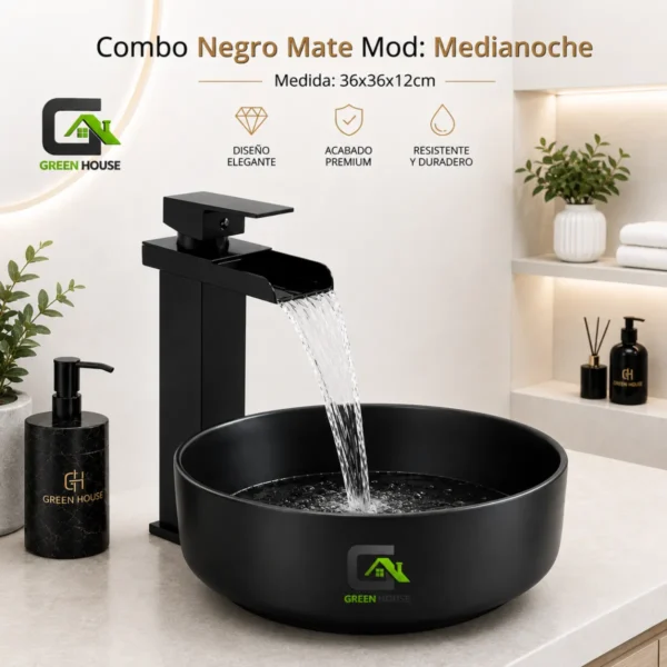 Combo Negro Redondo Mate Mod: Medianoche + Mezcladora 30cm Negro Mate