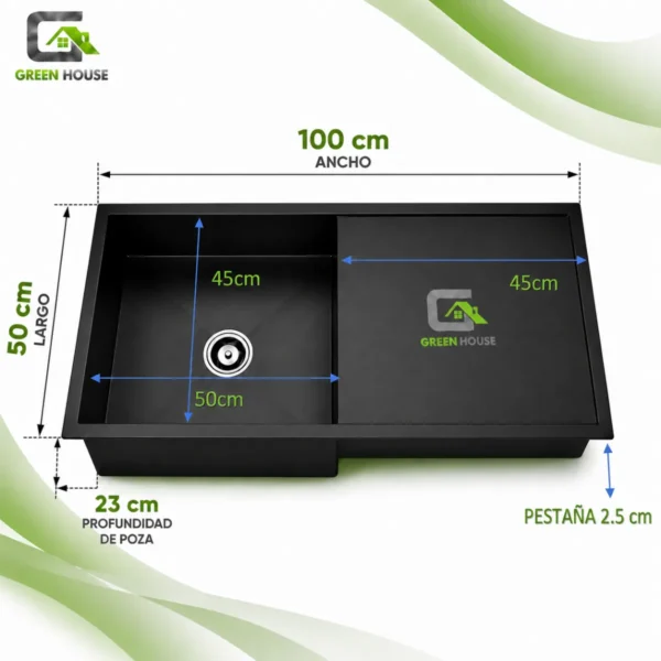 Lavadero Acero Nano Black Con Escurridor 100x50x23cm