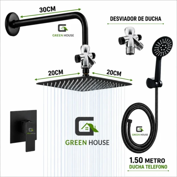 KIT DUCHA ESPAÑOLA DE ACERO 20CM + MEZCLADORA DUCHA + DUCHA TELEFONO
