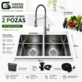 Combo Lavadero De Cocina Acero 2 Pozas Antirayaduras + Mezcladora Extraible Resorte