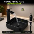 Combo Negro Mate Mod: Noche Radiante + Mezcladora Cascada Pico Ancho